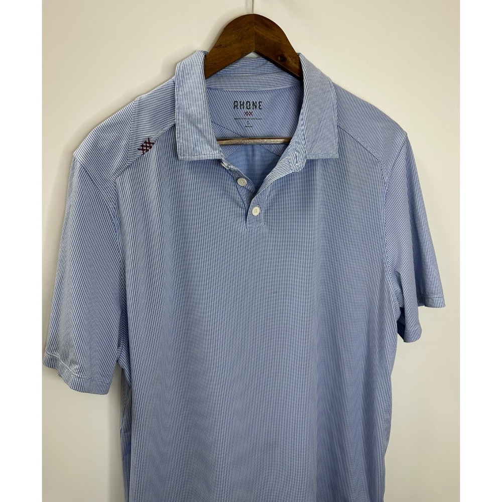Rhone Commuter Blue Sport Polo Mens Size Large Micro Check Performance Shirt - Picture 3 of 8